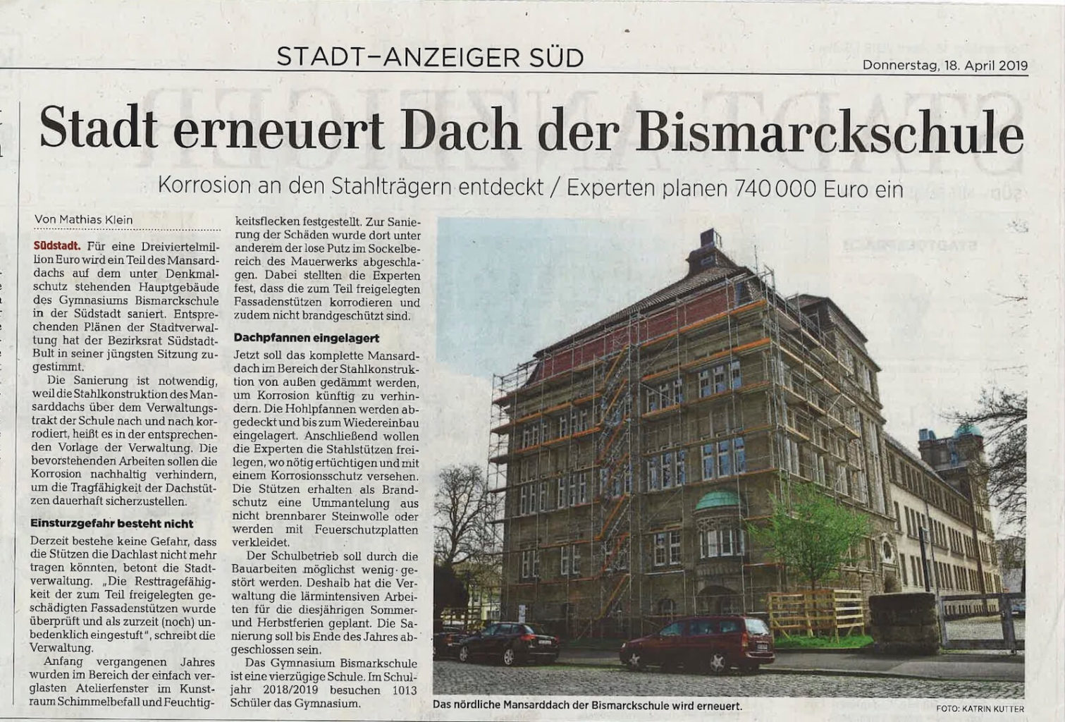 HAZ Artikel - Auftrag zur denkmalgerechten Sanierung Gymnasium Bismarckschule